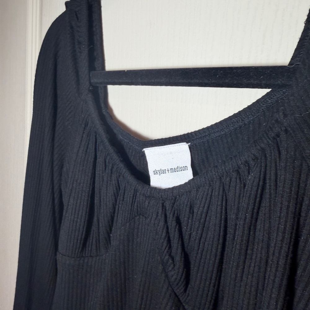 Skylar + Madison Elegant Black Ribbed Blouse